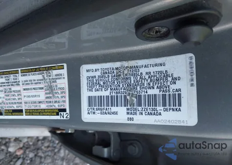 2004 Toyota Corolla Le из США, поврежденный, VIN 2T1BR32E84C263714